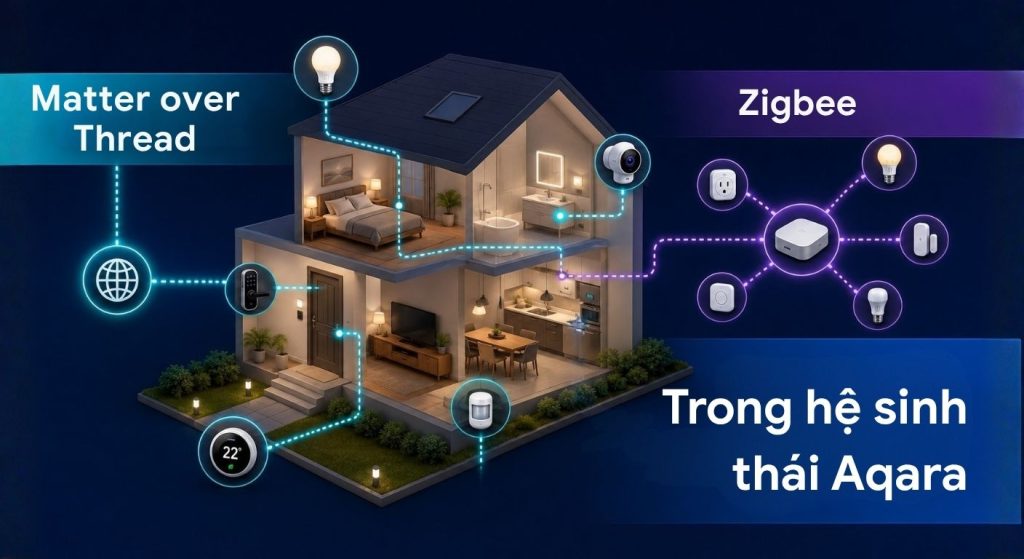 Matter over thread va zigbee trong Aqara